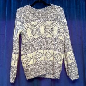 GAP Women's Cream and Gray Knit Sweater